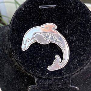 EFS Dolphin Jumping w/Hearts Mexico Sterling Silver 925 Brooch/Pin. EUC!